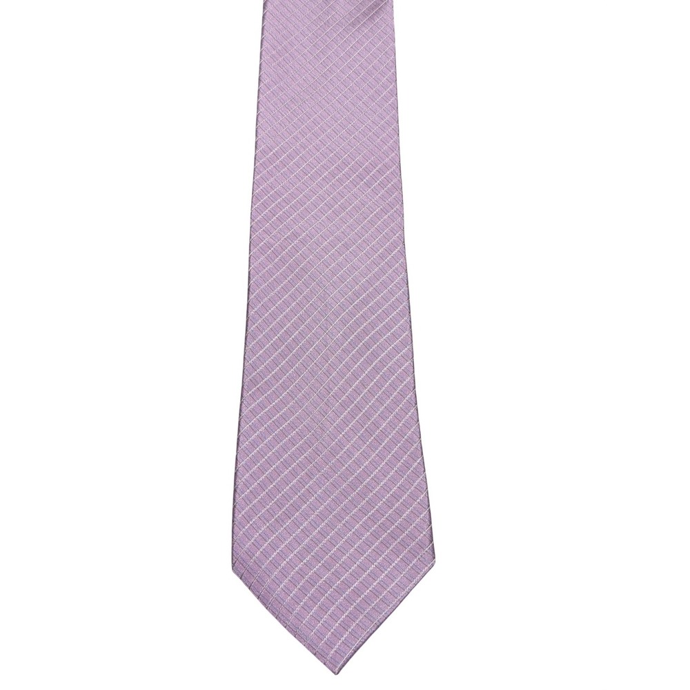 Calvin Klein Necktie Mens OS Purple Lavender Silk Micro Check Stripe Classic Tie